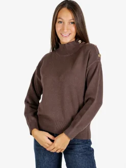 Nova Pullover donna a collo alto con bottoni - marrone