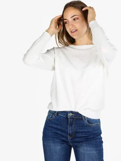 Nova Pullover donna girocollo con strass - bianco