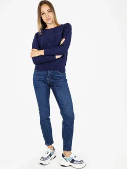 Nova Pullover donna girocollo con strass - blu