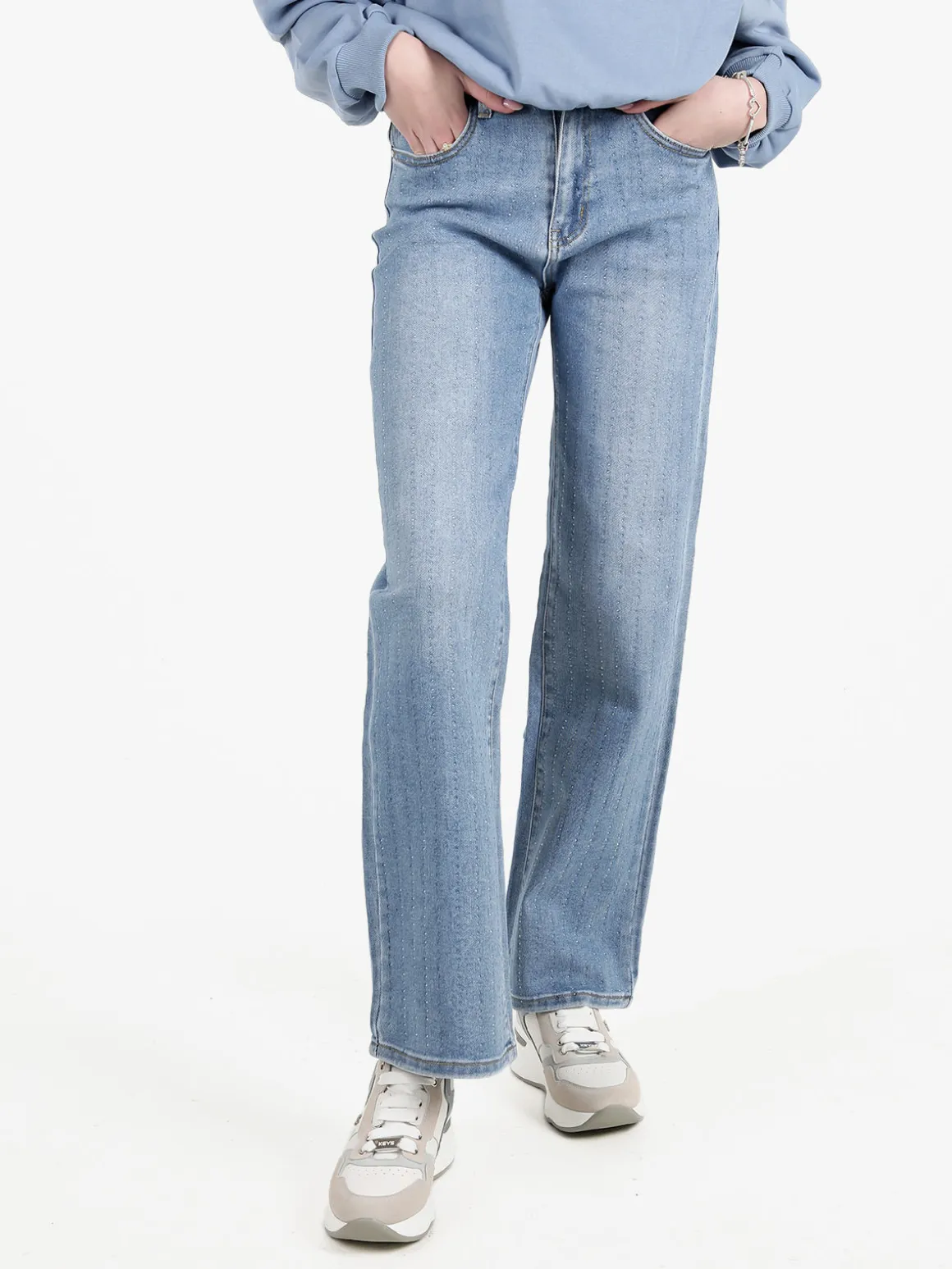Nove&Nove Jeans donna a gamba dritta con strass