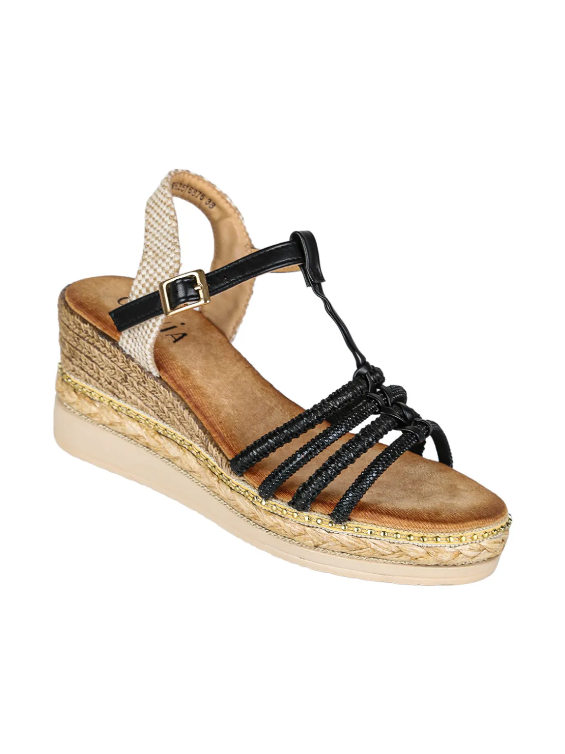 Olivia Sandali donna con zeppa e plateau - nero