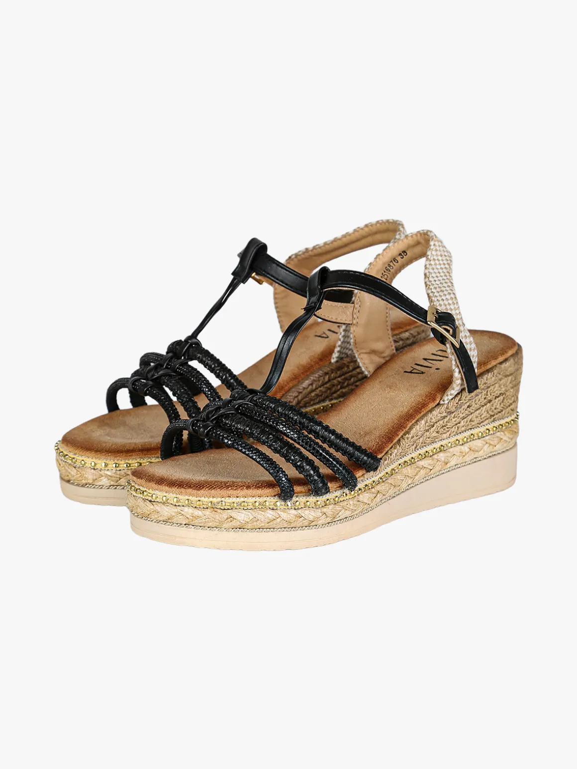 Olivia Sandali donna con zeppa e plateau - nero