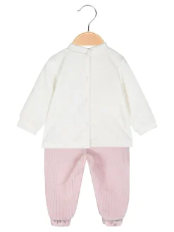 Pastello Completo 2 pezzi da neonata in ciniglia - rosa