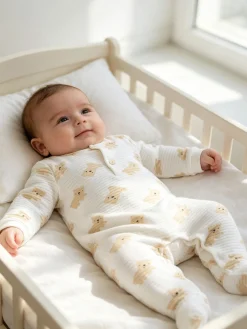 Pastello Tutina in ciniglia da neonati con stampe - beige