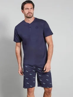 Paul Martin Pigiama corto da uomo in cotone naturale - blu scuro