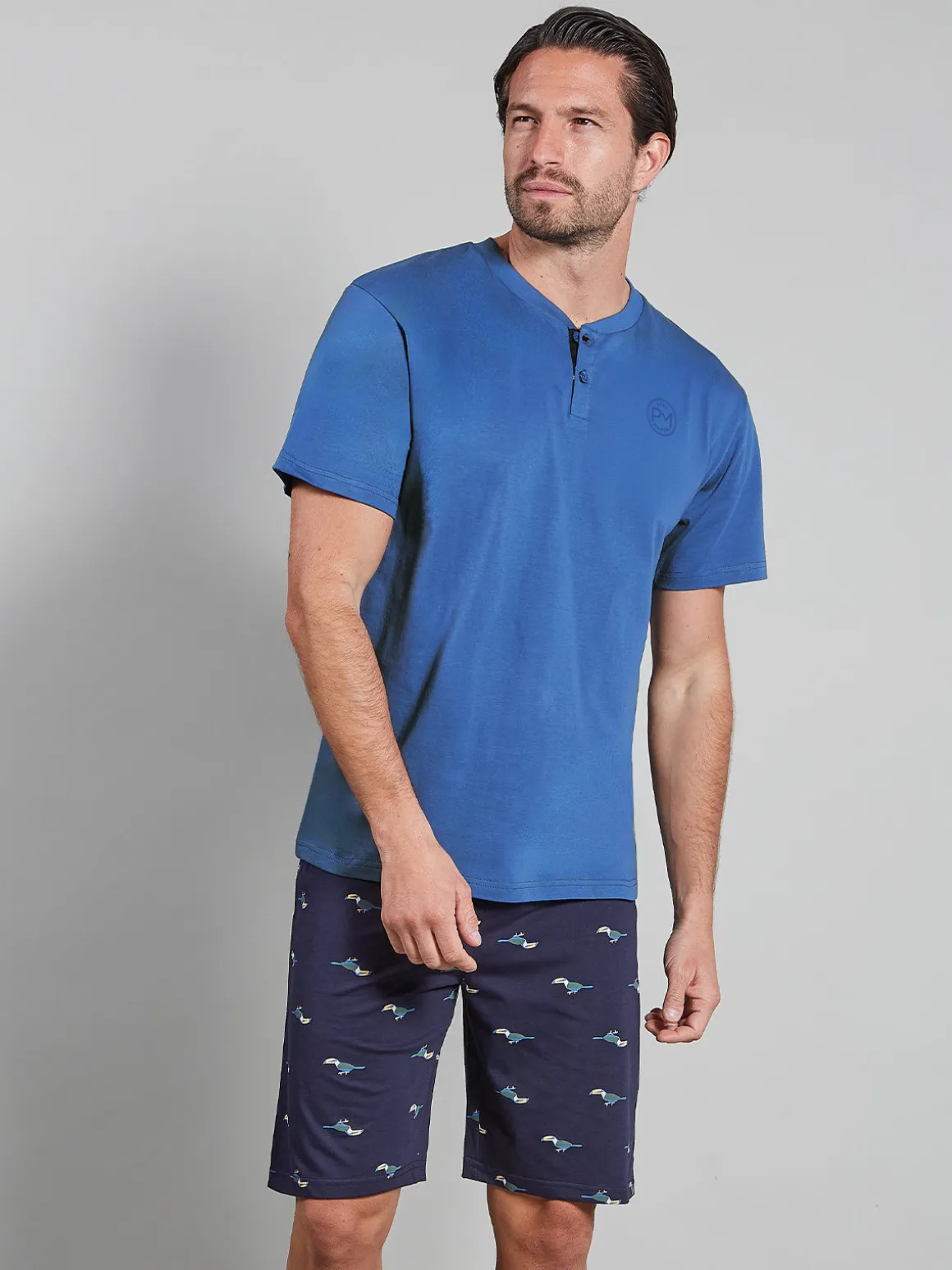 Paul Martin Pigiama corto da uomo in cotone naturale - blu
