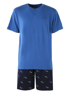 Paul Martin Pigiama corto da uomo in cotone naturale - blu