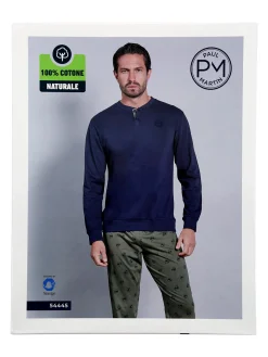 Paul Martin Pigiama lungo da uomo in cotone naturale - blu scuro