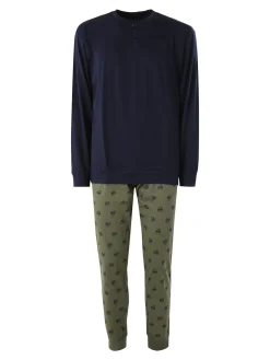 Paul Martin Pigiama lungo da uomo in cotone naturale - blu scuro