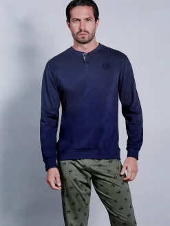 Paul Martin Pigiama lungo da uomo in cotone naturale - blu scuro