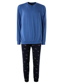 Paul Martin Pigiama lungo da uomo in cotone naturale - jeans