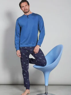 Paul Martin Pigiama lungo da uomo in cotone naturale - jeans