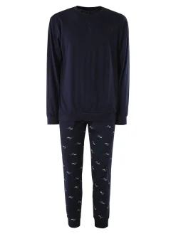 Paul Martin Pigiama lungo da uomo in cotone naturale - blu scuro