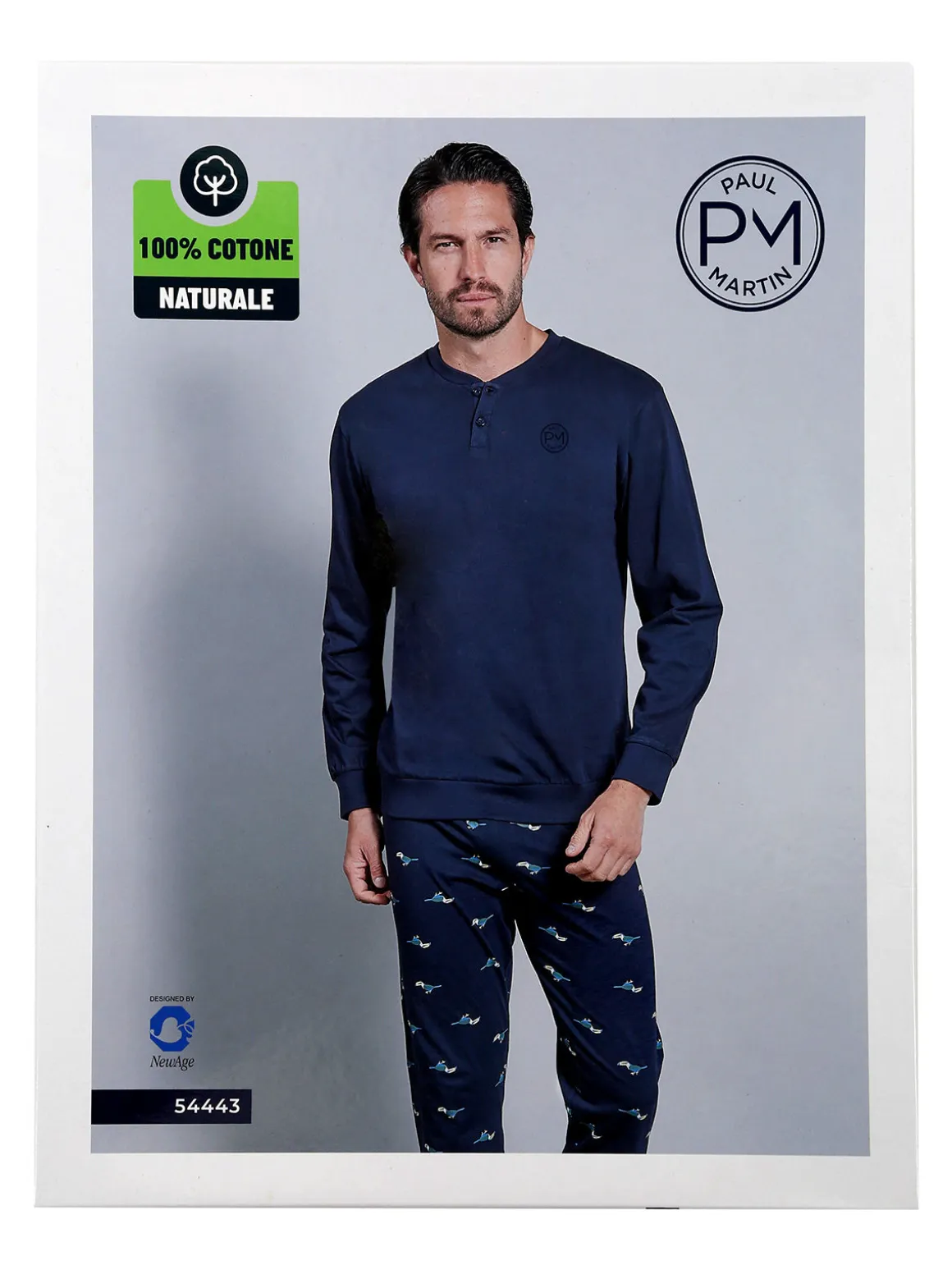 Paul Martin Pigiama lungo da uomo in cotone naturale - blu scuro