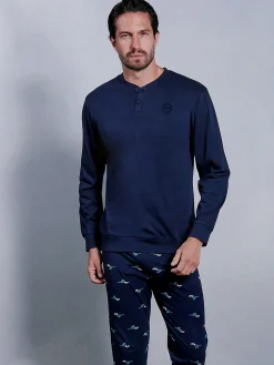 Paul Martin Pigiama lungo da uomo in cotone naturale - blu scuro