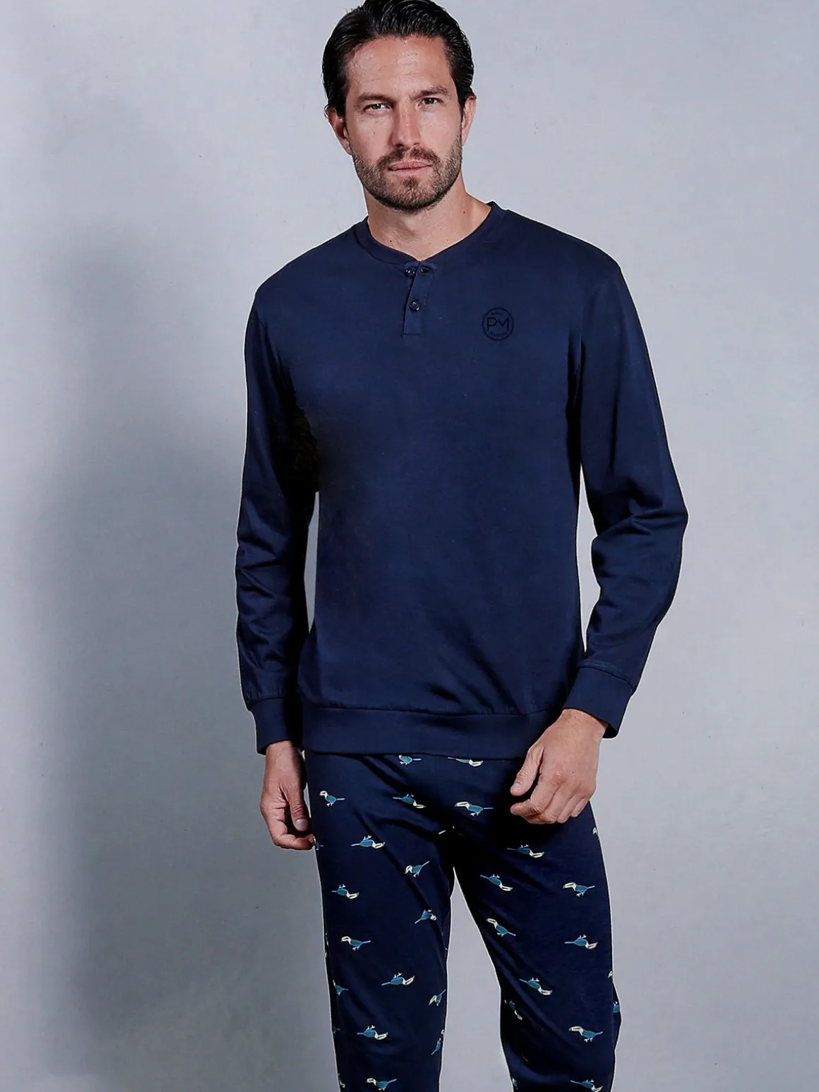 Paul Martin Pigiama lungo da uomo in cotone naturale - blu scuro