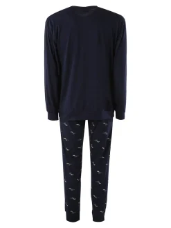 Paul Martin Pigiama lungo da uomo in cotone naturale - blu scuro