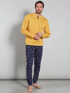 Paul Martin Pigiama lungo da uomo in cotone naturale - giallo
