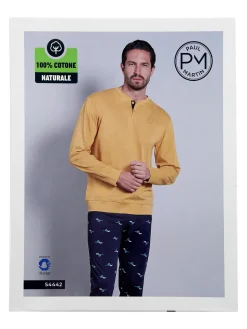 Paul Martin Pigiama lungo da uomo in cotone naturale - giallo