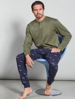 Paul Martin Pigiama lungo da uomo in cotone naturale - militare