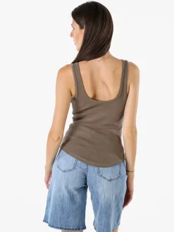 Peafowl Top da donna in cotone elasticizzato a costine - fango
