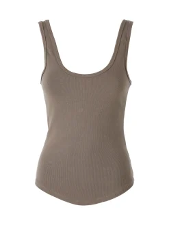 Peafowl Top da donna in cotone elasticizzato a costine - fango