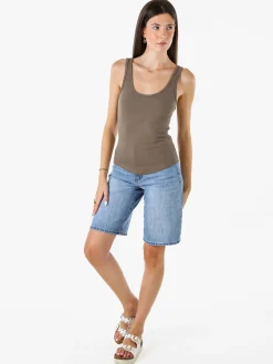Peafowl Top da donna in cotone elasticizzato a costine - fango