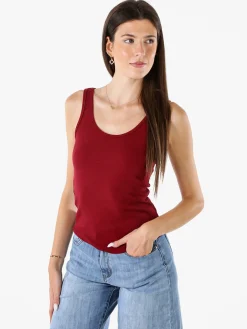 Peafowl Top da donna in cotone elasticizzato a costine - bordeaux