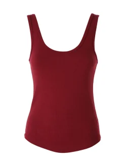 Peafowl Top da donna in cotone elasticizzato a costine - bordeaux