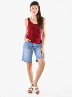 Peafowl Top da donna in cotone elasticizzato a costine - bordeaux