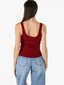 Peafowl Top da donna in cotone elasticizzato a costine - bordeaux