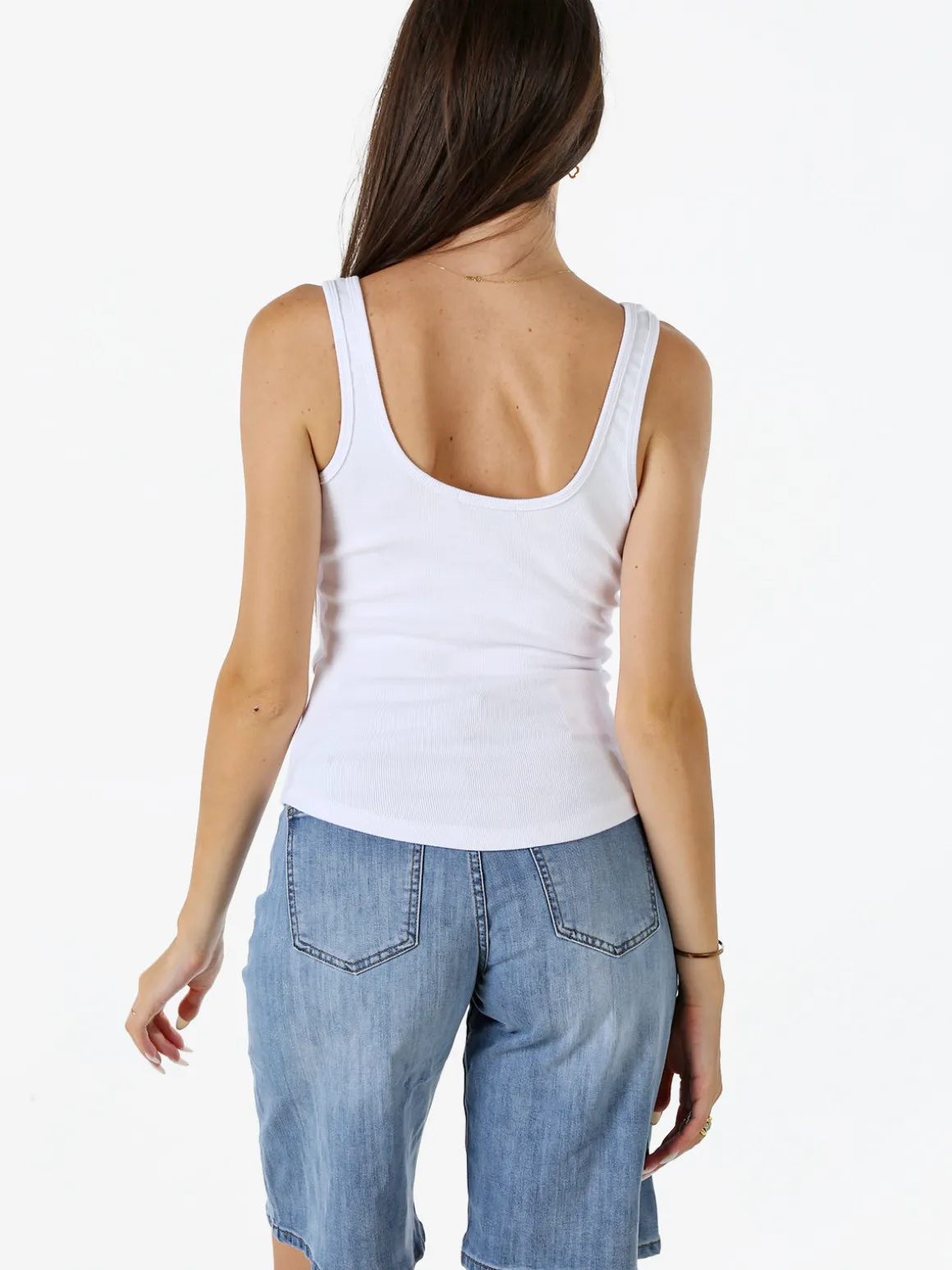 Peafowl Top da donna in cotone elasticizzato a costine - bianco