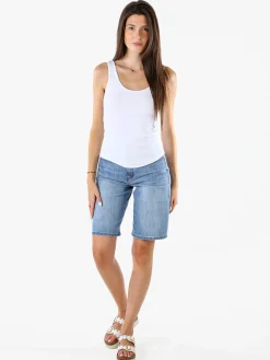 Peafowl Top da donna in cotone elasticizzato a costine - bianco