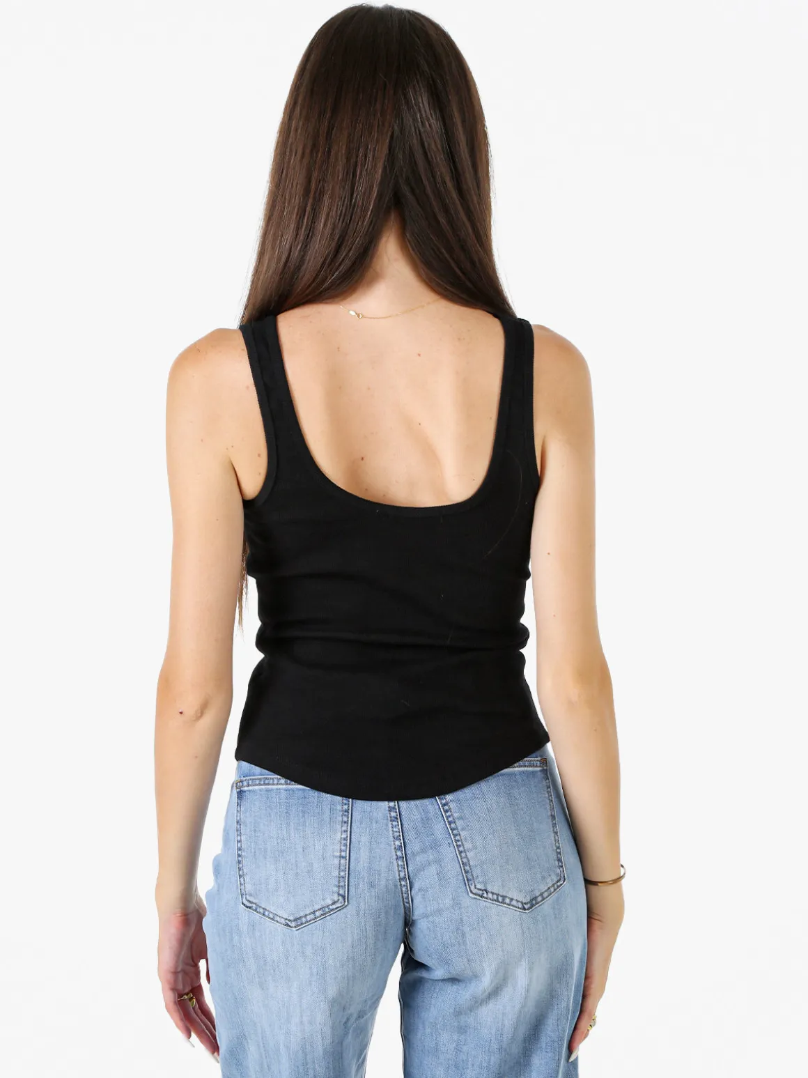 Peafowl Top da donna in cotone elasticizzato a costine - nero