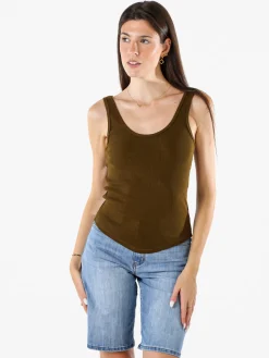 Peafowl Top da donna in cotone elasticizzato a costine - tabacco