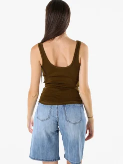 Peafowl Top da donna in cotone elasticizzato a costine - tabacco