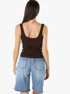 Peafowl Top da donna in cotone elasticizzato a costine - moro