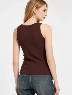 Peafowl Top girocollo da donna a costine - moro