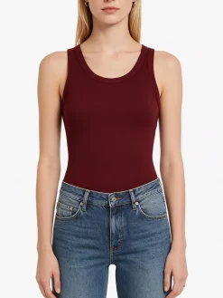 Peafowl Top girocollo da donna a costine - bordeaux