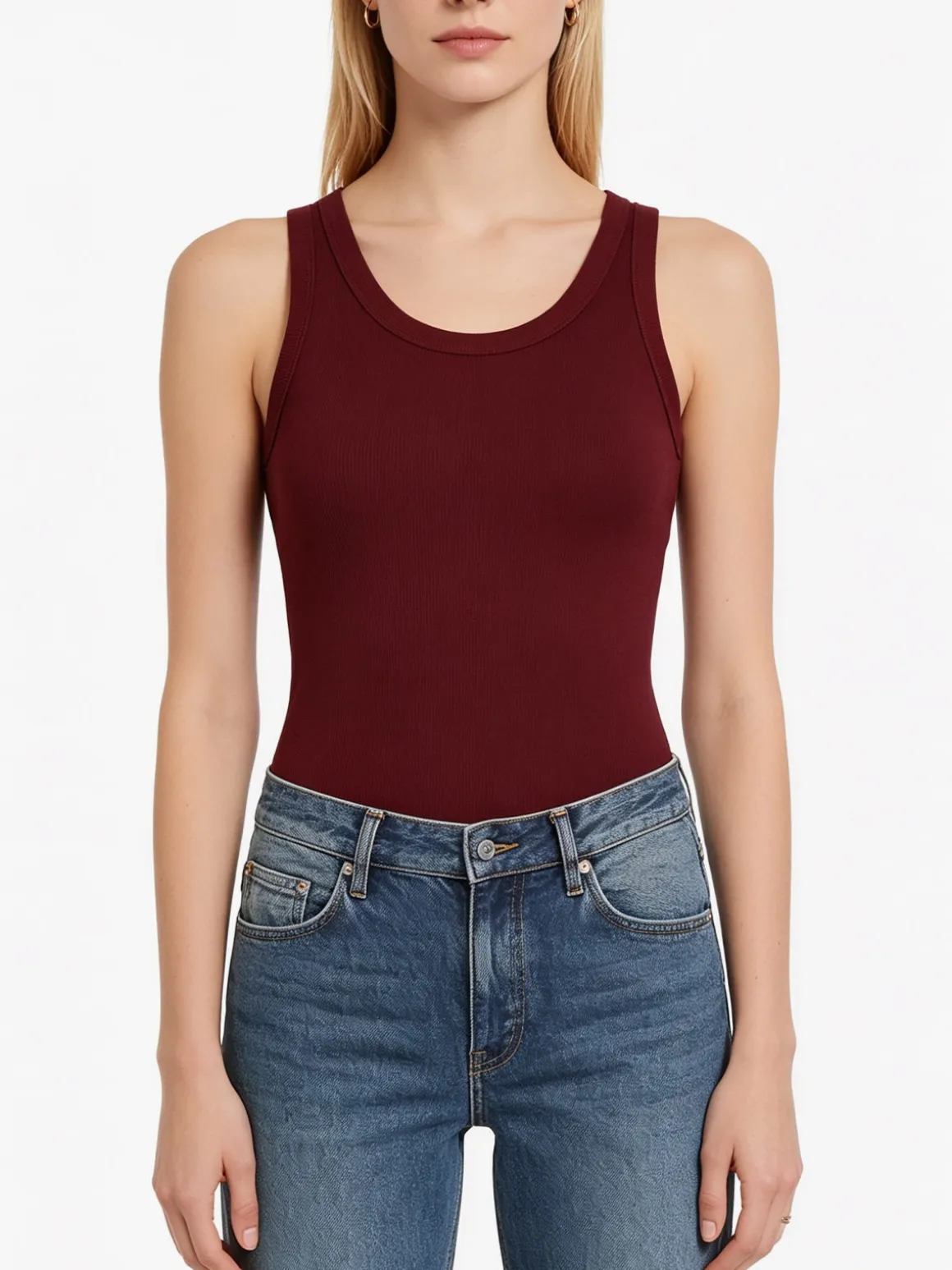 Peafowl Top girocollo da donna a costine - bordeaux