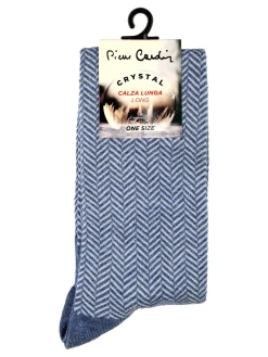 Pierre Cardin Calze lunghe da donna con stampa spigata e lurex - azzurro