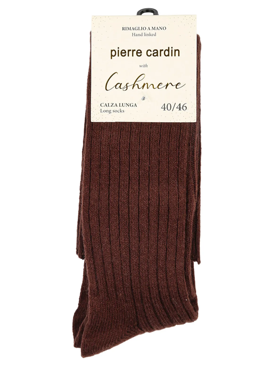 Pierre Cardin Calze lunghe da uomo in misto lana e cashmere a coste - marrone