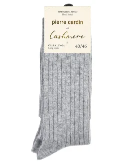 Pierre Cardin Calze lunghe da uomo in misto lana e cashmere a coste - grigio