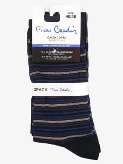 Pierre Cardin Confezione da 3 paia di calze corte da uomo rigate in filo di scozia