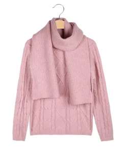 Pink Baby Maglione a treccia da bambina con sciarpa