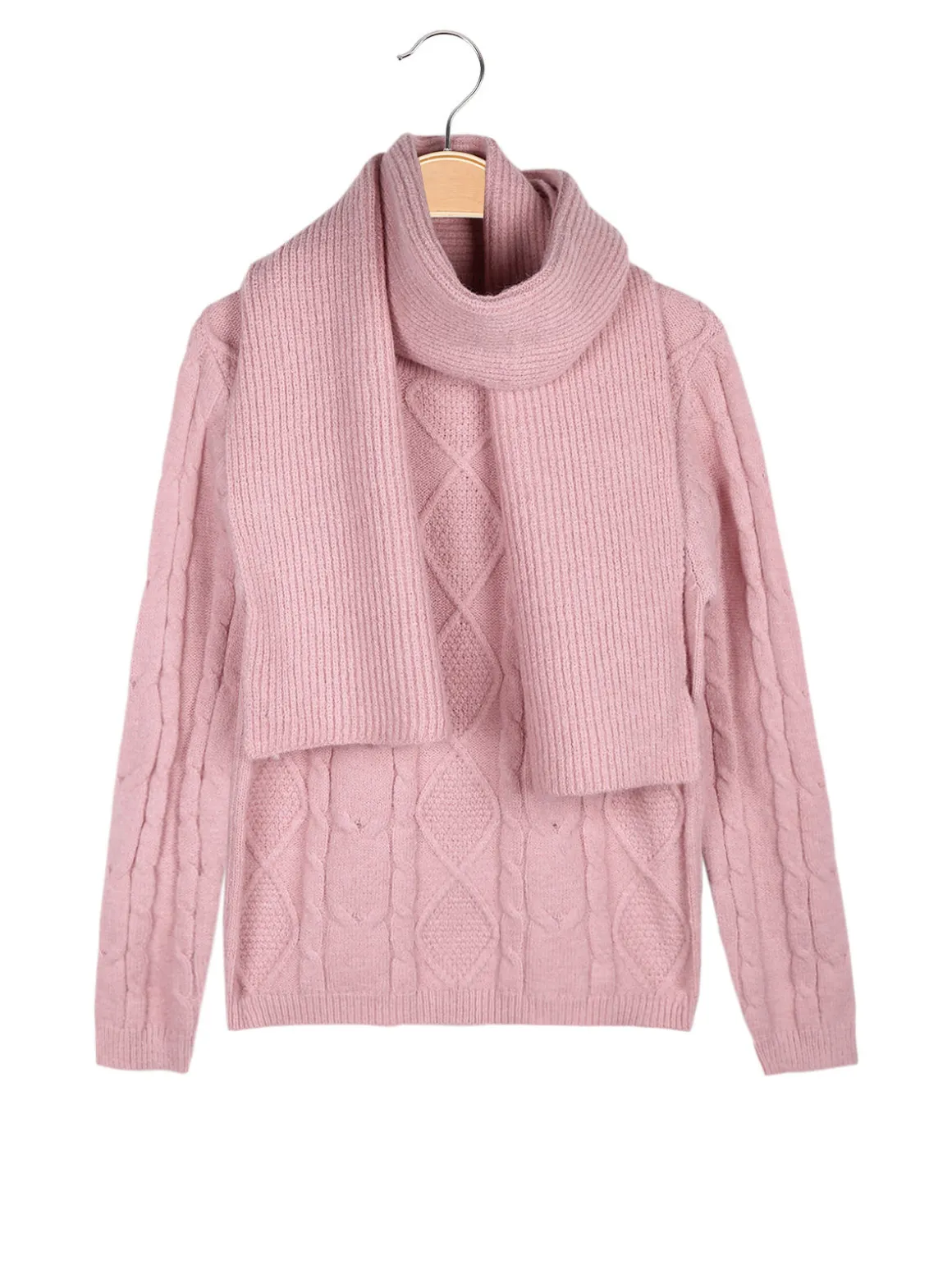 Pink Baby Maglione a treccia da bambina con sciarpa