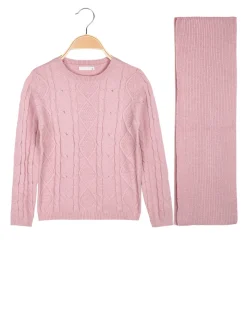 Pink Baby Maglione a treccia da bambina con sciarpa