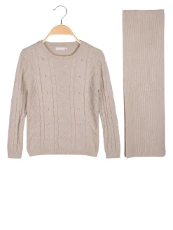 Pink Baby Maglione a treccia da bambina con sciarpa
