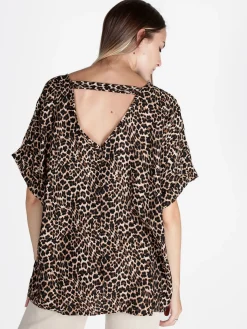 Pink Black Blusa donna maculata oversize a maniche corte