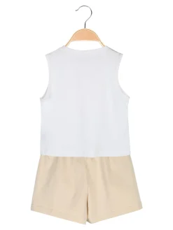 Pink Girl Completo corto da bambina 2 pezzi top e shorts con micro borchie - beige